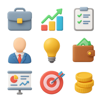 Simple 3D Business Icons for Professional Use and Presentation png