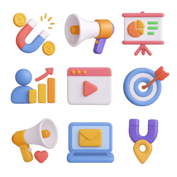 Simple 3D Marketing Icons for Creative Projects and Presentations png