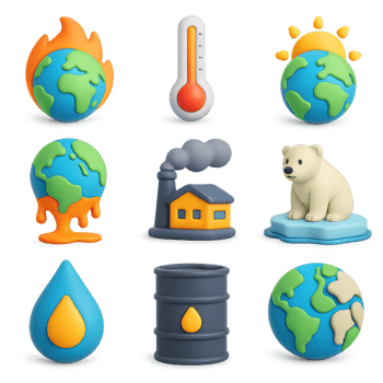 Simple Climate Change Icons for Environmental Awareness Project png