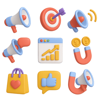 Colorful 3D Marketing Icons for Creative Projects and Presentations png