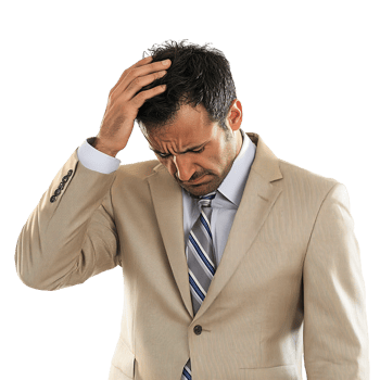 Sad Stressed Businessman Holding Head with Two Hands, looking Dizzy and Tired Isolated on Transparent Background png