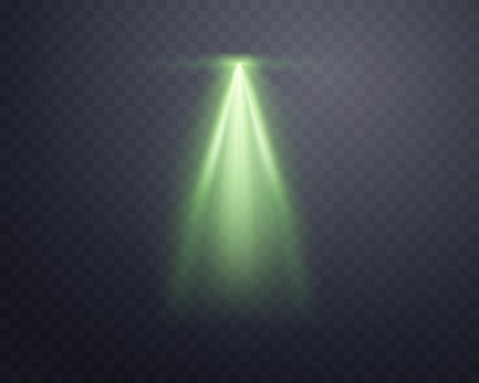 Green spotlight, Illuminated green stage, glow flare effect. Bright beams of spotlights, lamp, vertical rays on background. illustration. vector