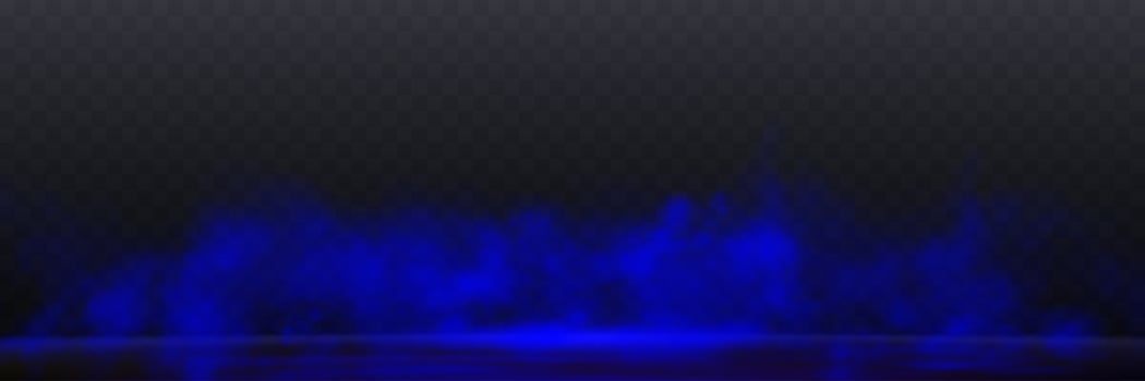 Realistic light blue smoke or haze, overlay effect on a dark background. Hot fire and flame, magic fog, vapor on floor. Abstract illustration vector