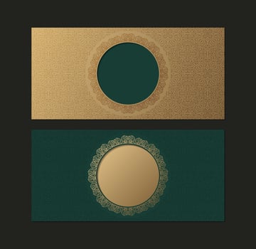 Two stylish banners with intricate ornamental patterns. One banner features a gold and dark green color scheme vector