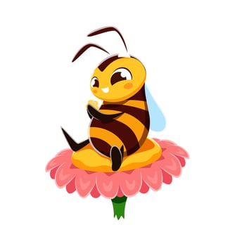 Cartoon honey bee character sitting on flower vector