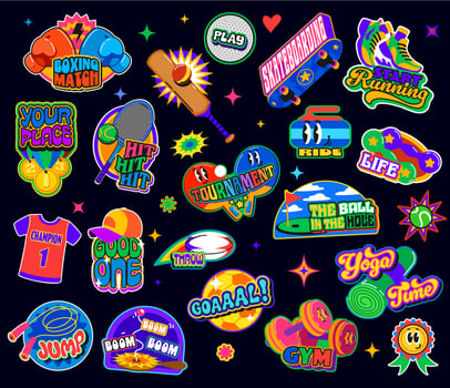 Fitness sport patch y2k groovy stickers and labels vector