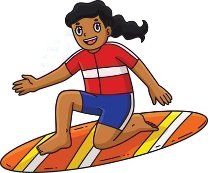 Surfing Girl on a Surfboard Ready to Stand Clipart vector
