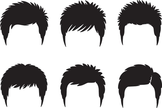 Six silhouettes of short modern hairstyles for men vector