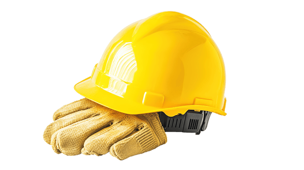 Yellow Construction Helmet with Gloves Isolated at the Transparent Background png