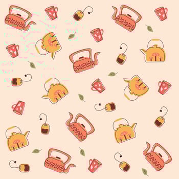 cute autumn teapots for delicious tea and bags of black and green tea for a warm evening vector