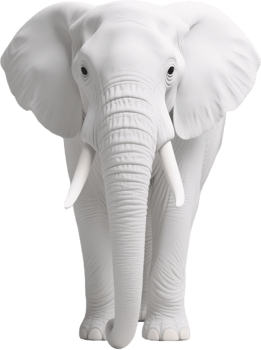 Rare white African elephant front view showing tusks and huge presence in dry plains png