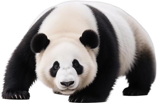 Powerful panda standing on all four legs looking straight at the camera with focus png