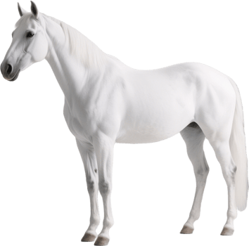 A majestic white horse side profile with flowing mane and strong neck under soft sunlight png