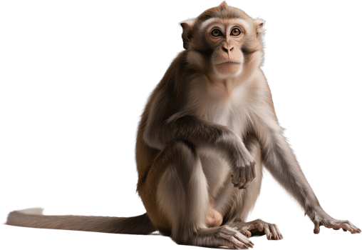 A gray brown monkey staring directly at the camera with a hungry look and expressive eyes png