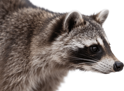 A close up of a raccoons face with piercing eyes and soft whiskers in a natural setting png
