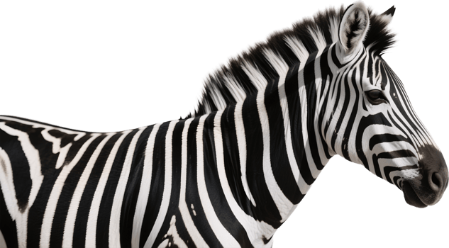 A zebras face captured in sharp detail with bold black and white stripes standing out png