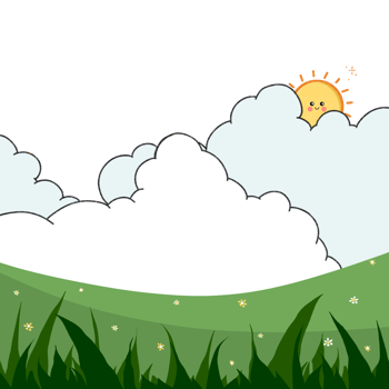 A cartoon sun and clouds illustration in the sky on transparent background png