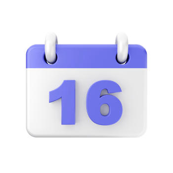A calendar with the number 16 on it png