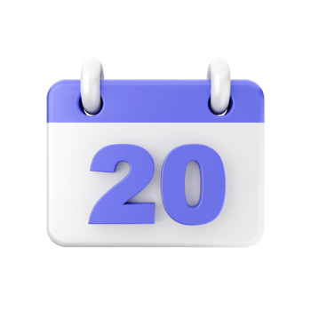 A calendar with the number 20 on it png