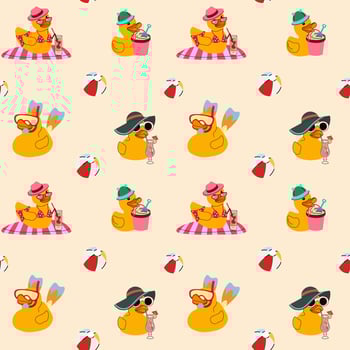 Beach Day Rubber Ducks. Cute Seamless Summer Pattern vector