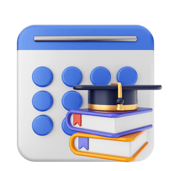A calendar icon with books and a graduation cap png