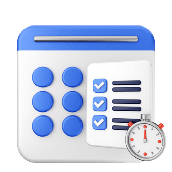 A calendar with check boxes and a clock png