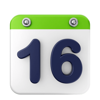 A green and white calendar with the number 16 png