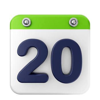 A green and white calendar with the number 20 png