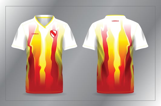 abstract grunge red and yellow sport jersey for football and soccer shirt template vector
