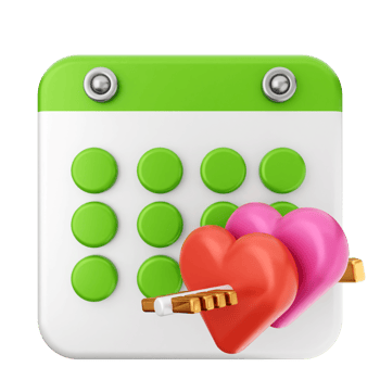 A calendar with hearts and a key png