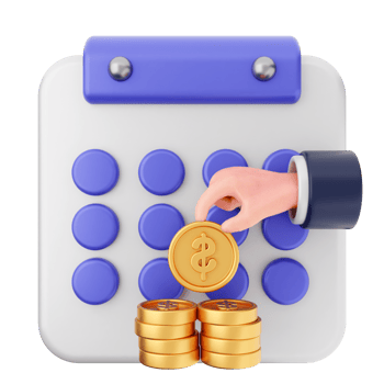 A hand is putting coins into a calendar with a dollar sign png