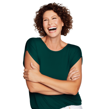A woman with curly hair and a green shirt png