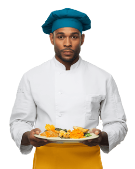 A chef holding a plate with food png
