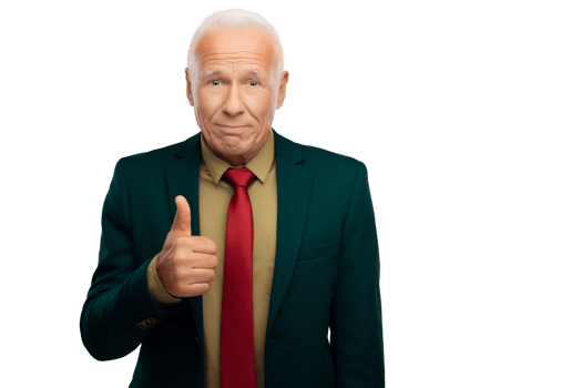 An older man in a suit and tie giving the thumbs up png