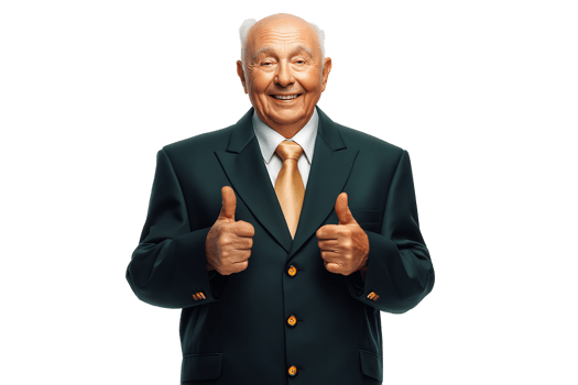 An older man in a suit and tie giving a thumbs up png