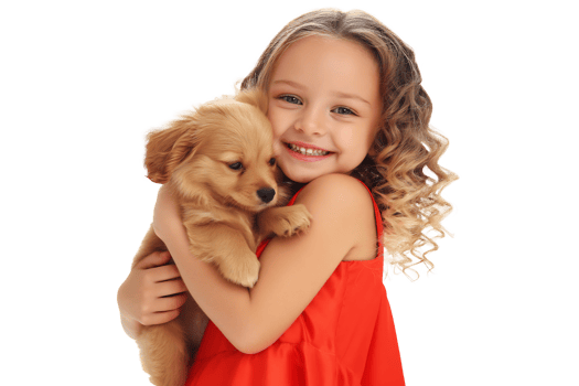 A little girl holding a dog in her arms png