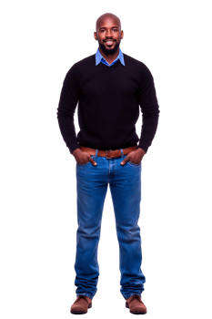 A man in jeans and a black shirt standing png