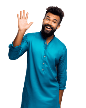 A man with a beard and a blue shirt waving png