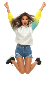 A girl jumping in the air with her arms up png