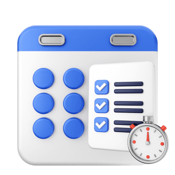 A calendar with check boxes and a stopwatch png