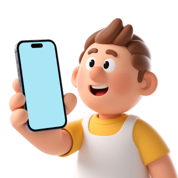 Cheerful 3D Cartoon Boy Holding a Smartphone png