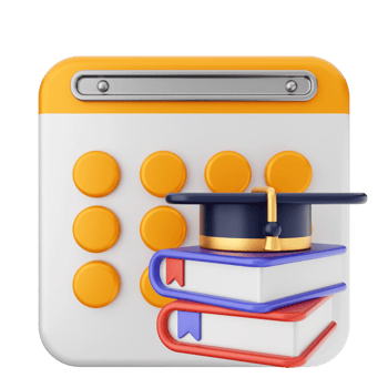 A calculator with books and a graduation cap png