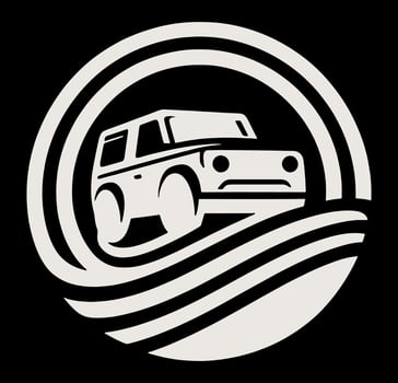 A black and white logo of a jeep on a black background vector