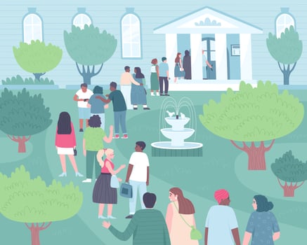 Queue of people to the museum vector