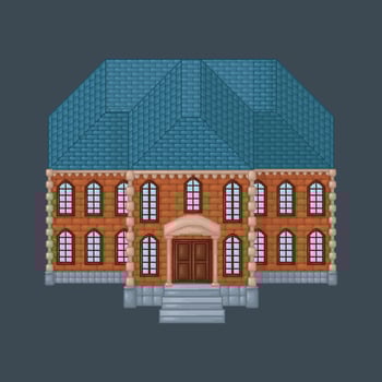 top view palace building in pixel art style with isolated background vector