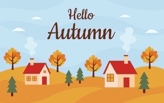 Autumn landscape. Autumn scenery with village. Background with fall season. vector