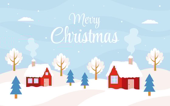 Christmas landscape. Winter scenery with village. Merry christmas background with cute winter landscape. vector