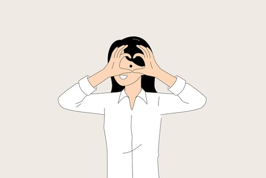 A woman creates a heart shape with her hands in this impactful and creative gesture vector