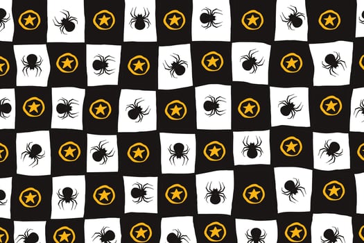 Halloween Pattern with Spiders and Stars in Hand Drawn Style. Doodle arachnid web perfect for cards, party invitations, web, fashion, print vector