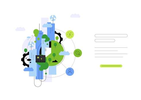 Urban ecosystem, city ecology and environment. Web banner template vector
